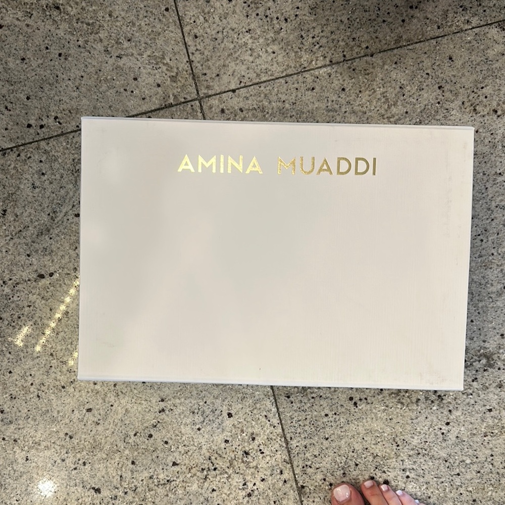 Amina Muaddi White Box with Gold Logo